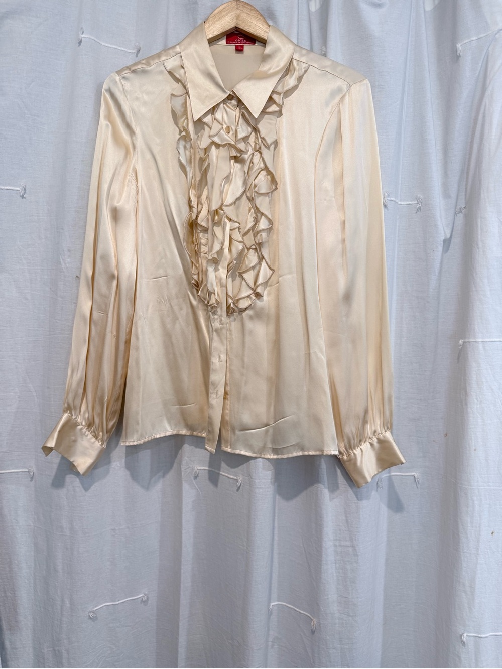 Oscar de la Renta Vintage Silk Ruffle Blouse in Champagne Size 14
